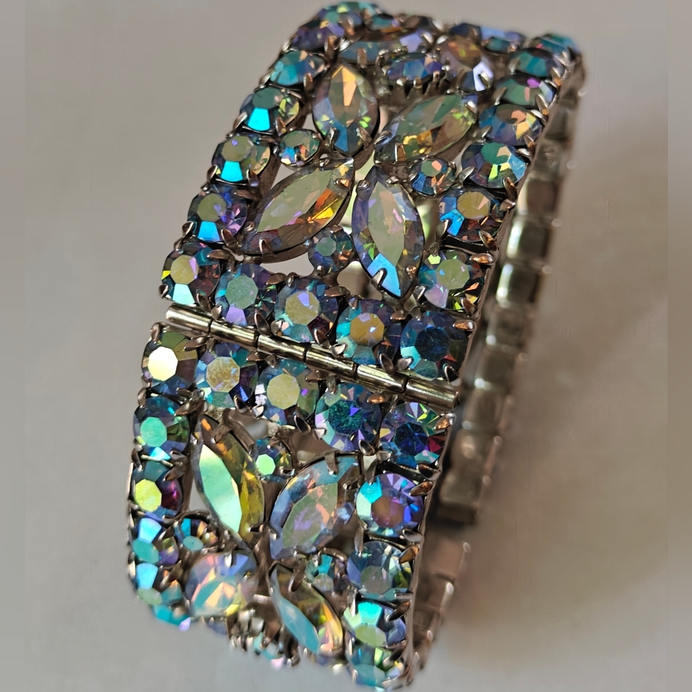 Gorgeous Signed Sherman Crystal Rigid Cuff Bracelet